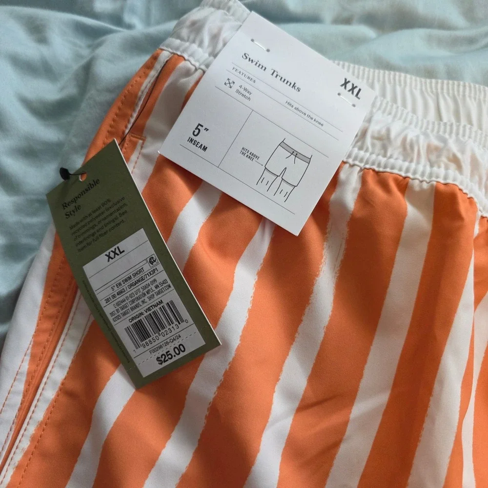 Goodfellow & Co Mens XXL Swim Trunks Orange White Striped 5